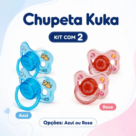 Kit 2 Chupetas Kuka Confort Baby Ortodôntica Decorada Com Tampa Fase 2 (+6 Meses)