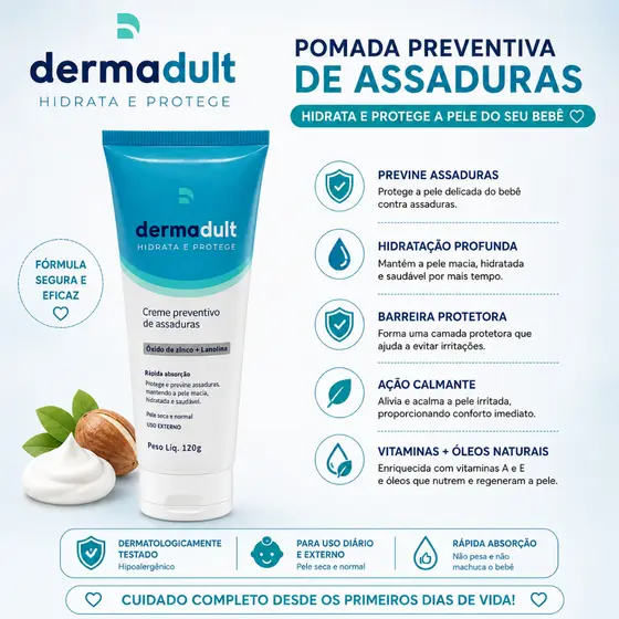 Pomada Protetora Dermadult 120g – Prevenção de Assaduras e Cuidado Intensivo