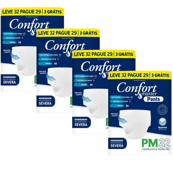 Kit 4 Pacotes Fralda Calça Geriátrica Confort Master Pants 128 Unidades