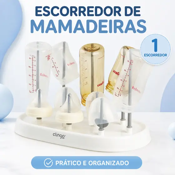 Escorredor de Mamadeiras e Acessórios Clingo Cinza - Higiênico e Prático