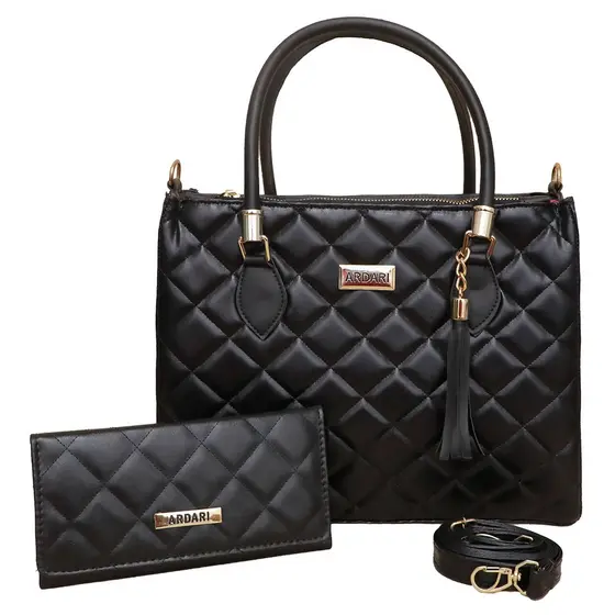 Bolsa transversal feminina grande de couro ecológico com carteira