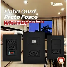 Radial Linha Ouro Preto Interruptors e Tomadas.