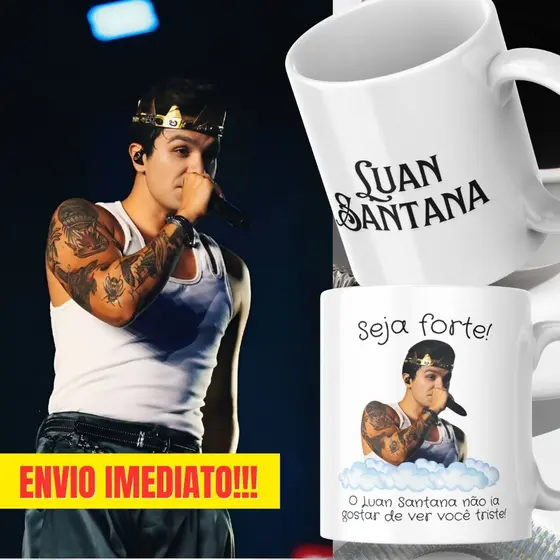 Caneca Xicara Porcelana 325ml Seja Forte Luan Santana Personalizado Presente Decoração Casa