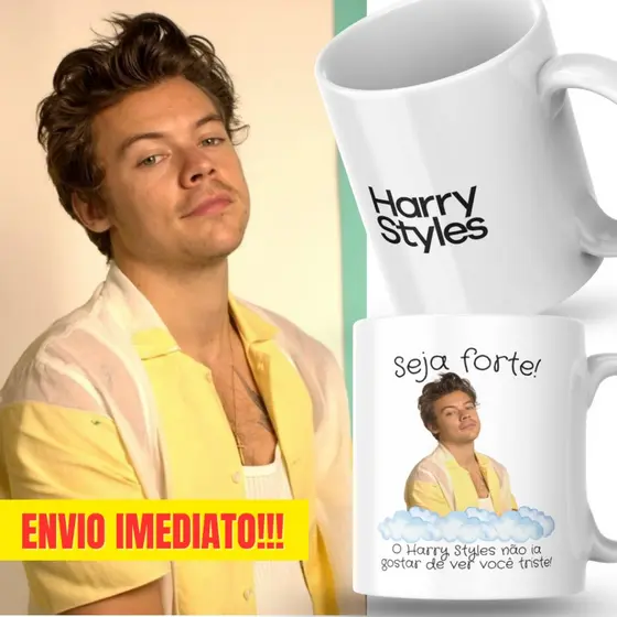 Caneca Xicara Porcelana 325ml Seja Forte Harry Styles Fã Personalizada Presente Decoração Casa