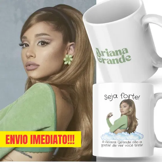 Caneca Xicara Porcelana 325ml Seja Forte Ariana Grande Personalizada Presente Casa Decoração