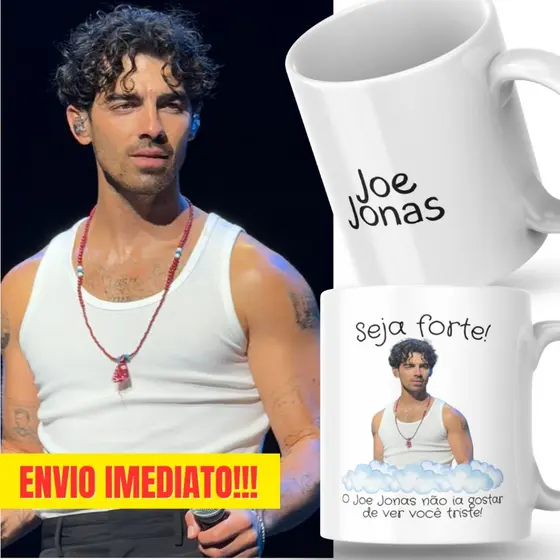Caneca Xicara Porcelana 325ml Seja Forte Joe Jonas Fã Personalizada Presente Decoração Casa