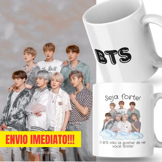 Caneca Xicara Porcelana 325ml Seja Forte BTS K-Pop K-Idol Personalizada Presente Decoração Casa