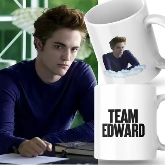 Caneca Xicara Porcelana 325ml Crepúsculo Team Edward Jacob Personalizada Presente Decoração Casa