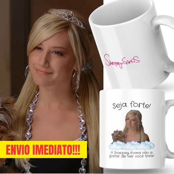 Caneca Xicara Porcelana 325ml Seja Forte Sharpay Evans Disney Personalizada Presente Decoração Casa