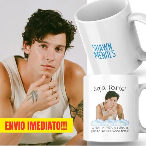 Caneca Xicara Porcelana 325ml Seja Forte Shawn Mendes Personalizada Presente Decoração Casa
