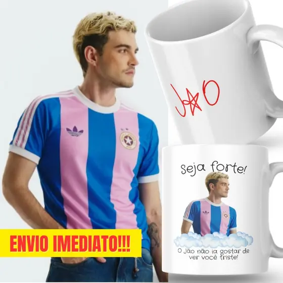 Caneca Xicara Porcelana 325ml Seja Forte Jão Fã Fãs Personalizada Presente Casa Decoração