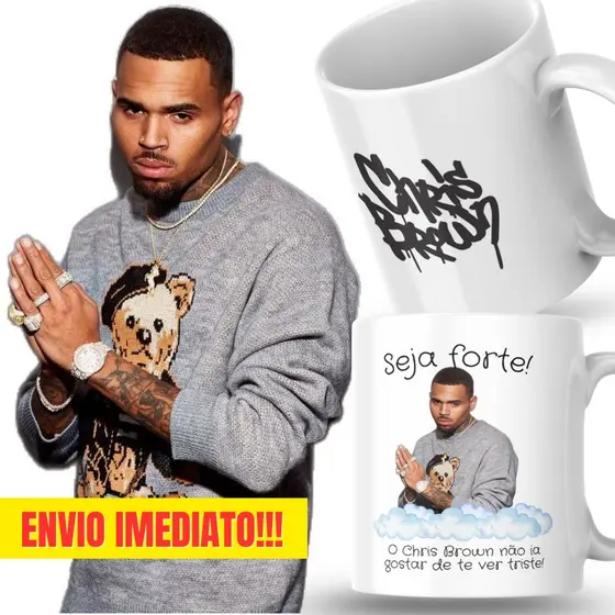 Caneca Xicara Porcelana 325ml Seja Forte Chris Brown Fã Fãs Personalizada Presente Decoração Casa