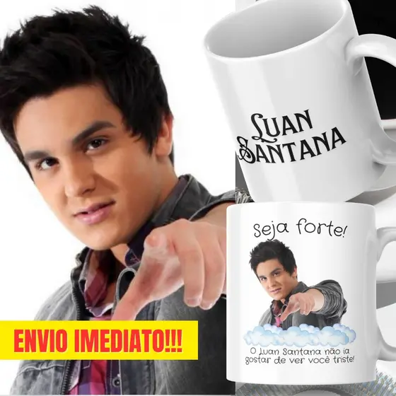 Caneca Xicara Porcelana 325ml Seja Forte Luan Santana Personalizada Presente Decoração Casa