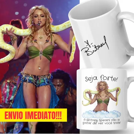 Caneca Xicara Porcelana 325ml Seja Forte Britney Spears Personalizada Presente Decoração Casa