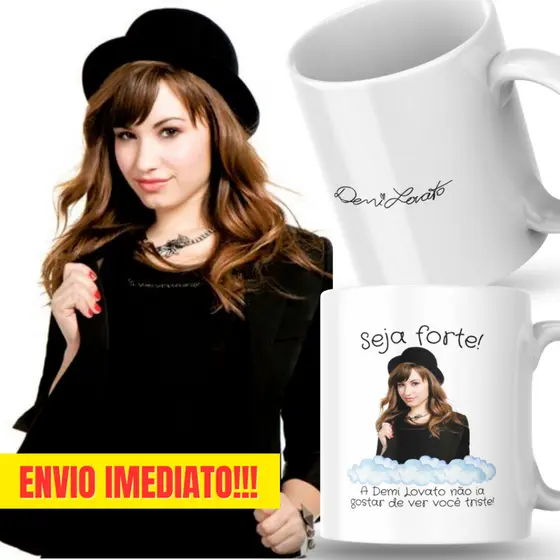 Caneca Xicara Porcelana 325ml Seja Forte Demi Lovato Fã Personalizada Presente Decoração Casa