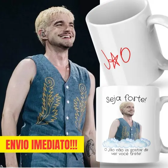 Caneca Xicara Porcelana 325ml Seja Forte Jão Fã Fãs Personalizada Presente Casa Decoração