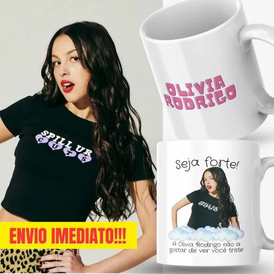 Caneca Xicara Porcelana 325ml Seja Forte Olivia Rodrigo Personalizada Presente Casa Decoração Fã Fãs
