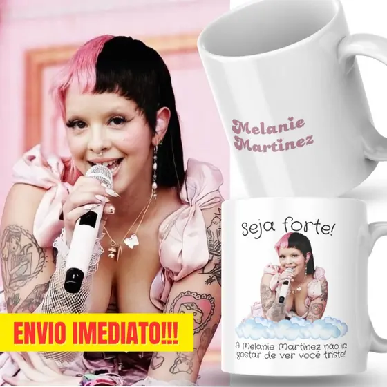 Caneca Xicara Porcelana 325ml Seja Forte Melanie Martinez Personalizada Presente Decoração Casa