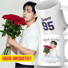 Caneca Xicara Porcelana 325ml Seja Forte V Taehyung BTS KPop Personalizada Presente Decoração Casa