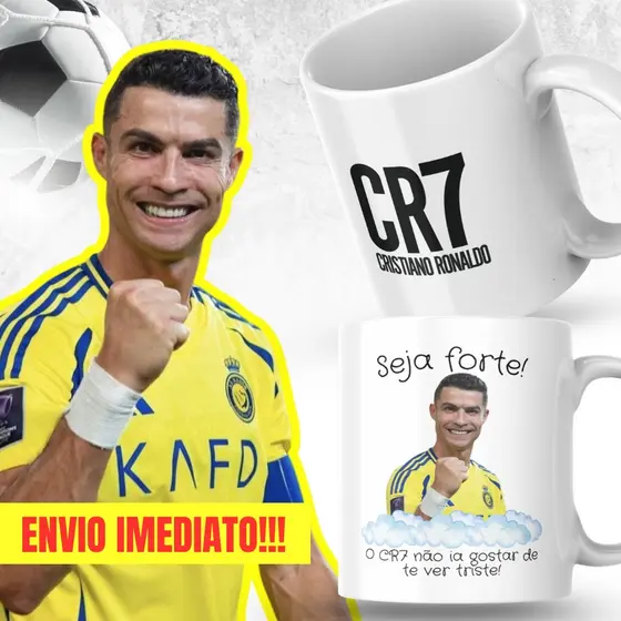 Caneca Xicara Porcelana 325ml Seja Forte CR7 Cristiano Ronaldo Personalizada Presente Decoração Casa