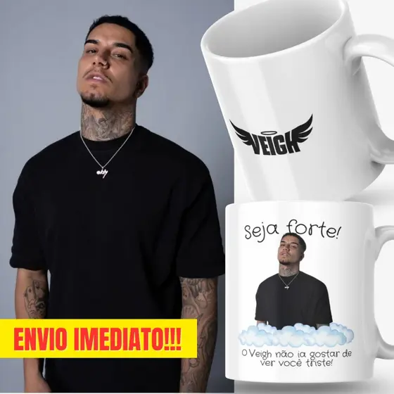 Caneca Xicara Porcelana 325ml Seja Forte Thiago Veigh Fã Fãs Personalizada Presente Decoração Casa