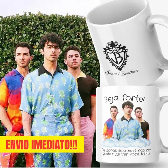 Caneca Xicara Porcelana 325ml Seja Forte Jonas Brothers Disney Personalizada Presente Decoração Casa