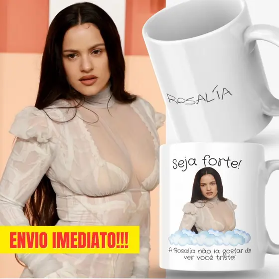 Caneca Xicara Porcelana 325ml Seja Forte Rosalía Fã Fãs Personalizada Presente Decoração Casa