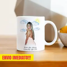 Caneca Xicara Porcelana 325ml Andressa Urach Bom Dia Personalizada Presente Decoração Casa
