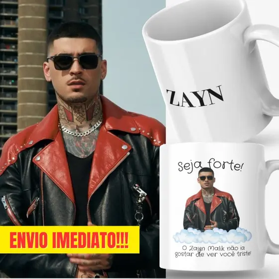 Caneca Xicara Porcelana 325ml Seja Forte Zayn Malik Personalizada Presente Decoração Casa