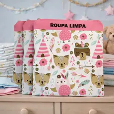 Kit 3 Saquinhos Maternidade Multiuso Cores Variadas Com Zíper Organizador Nécessaire  Infantil Porta Higiene Fralda