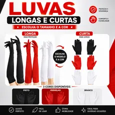 1 Par De Luva Longa / Curta para Festa Fantasia Carnaval Casamento Festas noturnas Branca/Preta/Vermelha