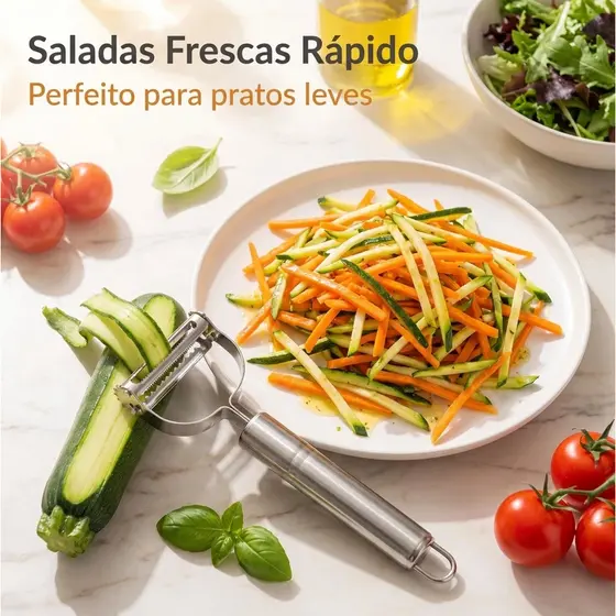 Descascador de Legumes Inox 2 em 1 Dupla Lâmina Móvel para Frutas e Verduras