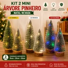 kit 2 Mini Arvore Pinheiro 15cm-20cm25cm Natal Nevada Lembrancinha Festa Natalina com Led Decoração Mesa empresa