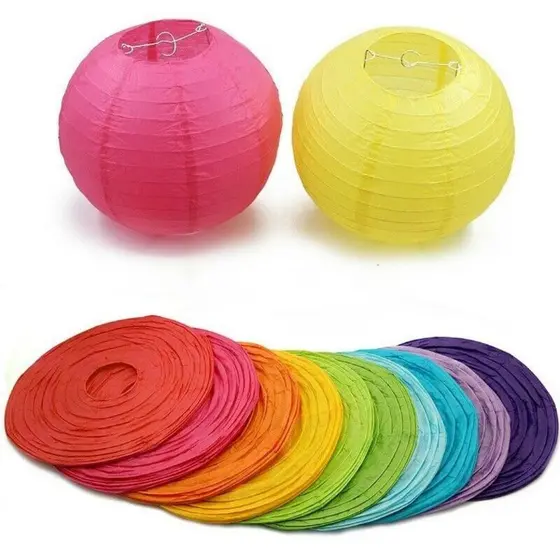 Kit 5 Luminárias Bola Balao Japonesa Chinesa Oriental Lanterna Papel Cores 20 cm Decoração Festa