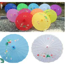 Sombrinha Oriental Japonesa Gueixa Chinesa Artesanal de Bambu com Tecido Floral 85cm para Decoração Festa Ensaio Foto