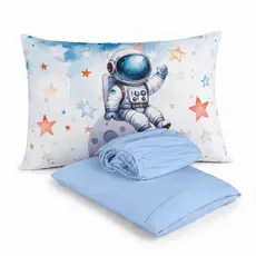 Kit Solteiro Astronauta Lençol com Elastico + 2 Fronhas 70x50 Hipercal Luxo 400 Fios Extremo Confoto
