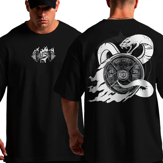 Camiseta Oversized Cobra Anilha Musculação Larga Algodão Streetwear Treino Academia 0405