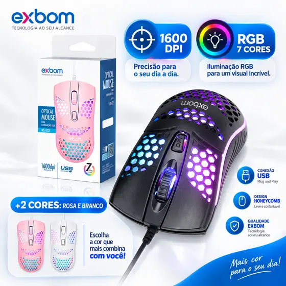 Mouse com fio USB iluminado RGB DPI ajustável MS-C32 Exbom