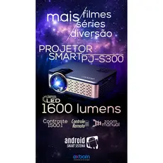 Projetor LED Smart PJ-S300 com Android/Wi-Fi/Bluetooth/USB/HDMI/VGA