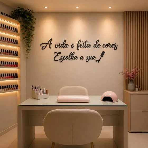 Frase Decorativa "A Vida é Feita de Cores Escolha a Sua" em MDF Manicure Esmalte Decoração Promoção!