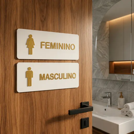 Placa Kit 2 Sinalização Banheiro em MDF Acrílico Masculino e Feminino - Promoção !