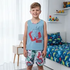 Pijama Infantil Masculino Menino Estampado Azul Conjunto Camiseta Regata Malha Camisa Short Premium Envio Rápido