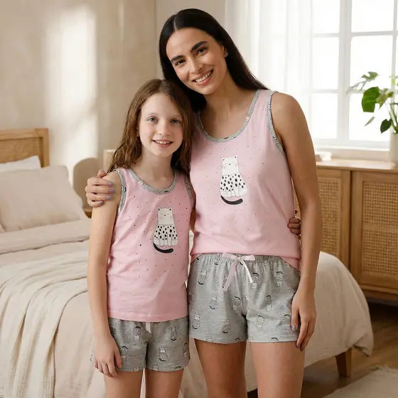 Kit Pijama Feminino Mãe e Filha Verão Baby Doll Regata Confortável Envio Rápido
