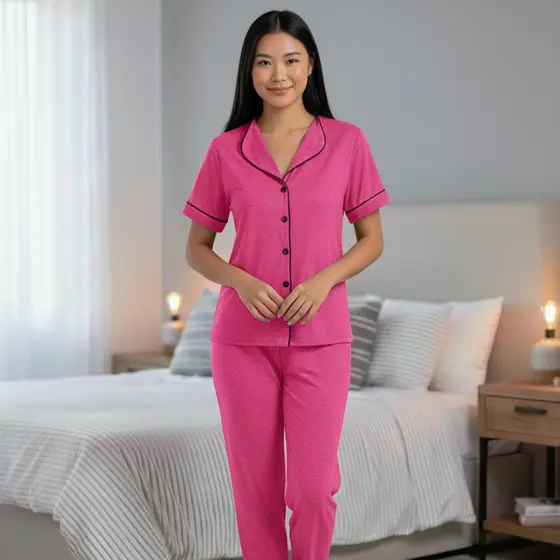 Pijama Americano Blogueira Longo com Calça Feminino Aberto Envio Rápido