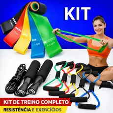 Kit Treine Em Casa Completo Elástico Extensor Cross Tube + Corda de Pular + Kit com 5 Faixa Mini Band