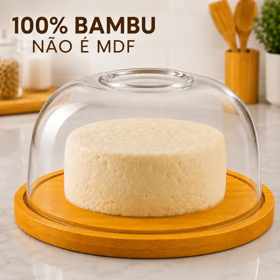 Porta Queijo Queijeira Madeira Bambu Com Tampa 19cm X 9cm Em Acrílico Mesa Posta
