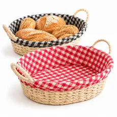Cesta de Pão Com Forro Xadrez E Alças | Mesa Posta Café da Manhã Frutas