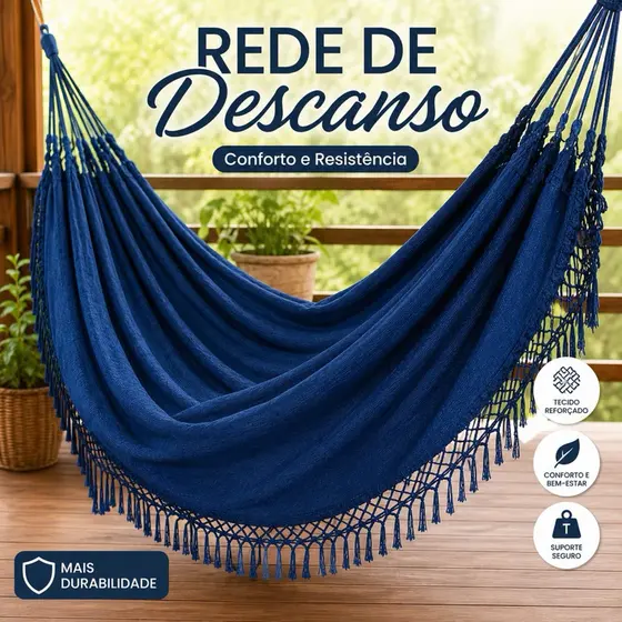 Rede de Descanso Reforçada COM FRANJAS CORES - Grossa e Confortável | Tecido Resistente