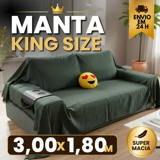 KIT 2 MANTAS KING SIZE 3,00M x 1,80M p/ Sofá e Cama  Grande Grossa Decoração Sala Protetora Decorativa