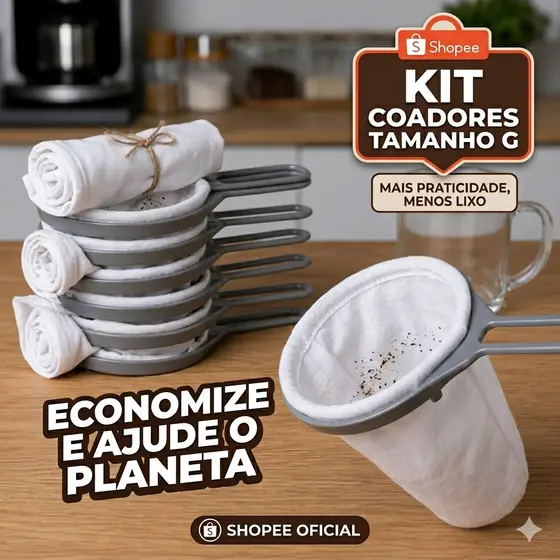 Coador de Café Tamanho G de Pano Grande Flanelado Reutilizável e Sustentável